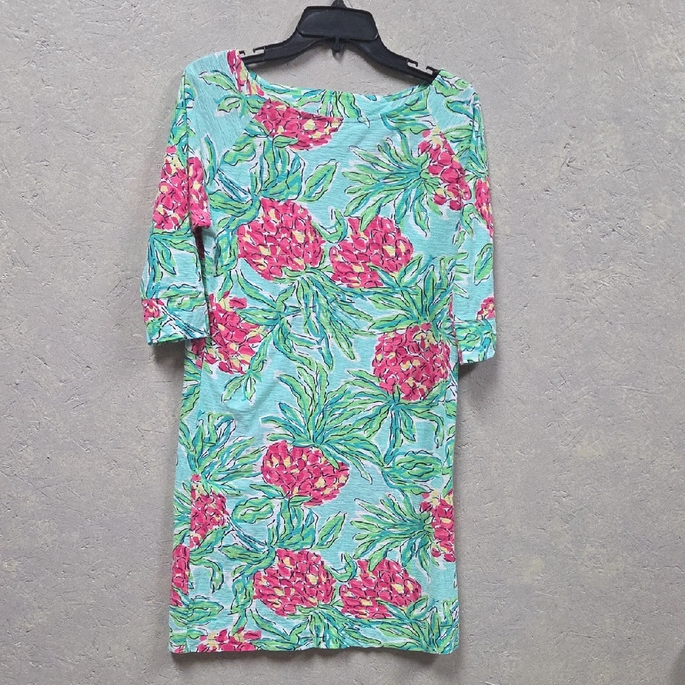 Lilly Pulitzer Pink and Green Floral Knit 3/4 Sleeve Dress Small